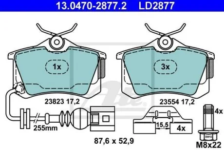 Тормозные колодки дисковые CERAMIC, комплект ATE 13.0470-2877.2