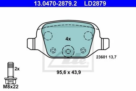 Тормозные колодки дисковые CERAMIC, комплект ATE 13.0470-2879.2