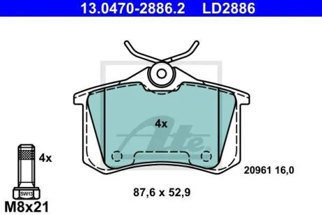 Тормозные колодки дисковые CERAMIC, комплект ATE 13.0470-2886.2