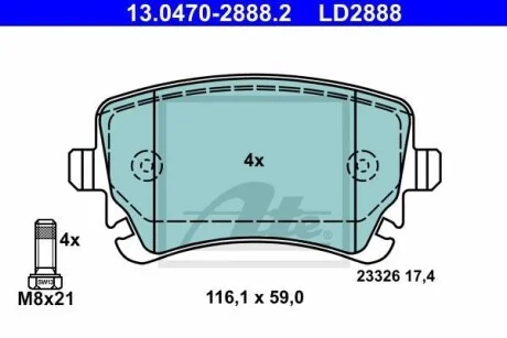 Тормозные колодки дисковые CERAMIC, комплект ATE 13.0470-2888.2