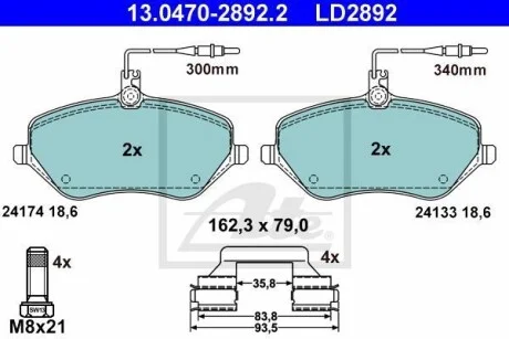 Тормозные колодки дисковые CERAMIC, комплект ATE 13.0470-2892.2