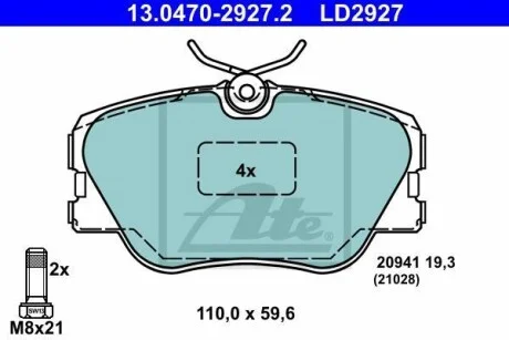 Тормозные колодки дисковые CERAMIC, комплект ATE 13.0470-2927.2