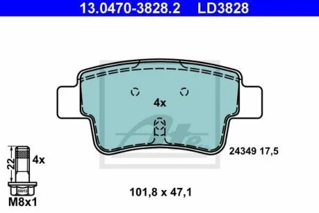 Тормозные колодки дисковые CERAMIC, комплект ATE 13.0470-3828.2