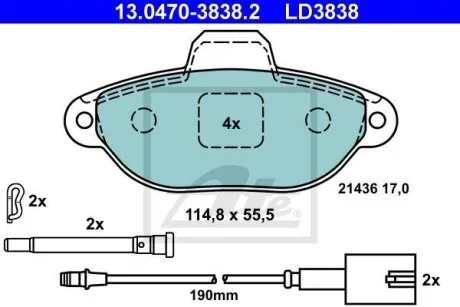Тормозные колодки дисковые CERAMIC, комплект ATE 13.0470-3838.2