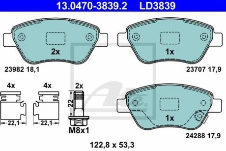Тормозные колодки дисковые CERAMIC, комплект ATE 13.0470-3839.2