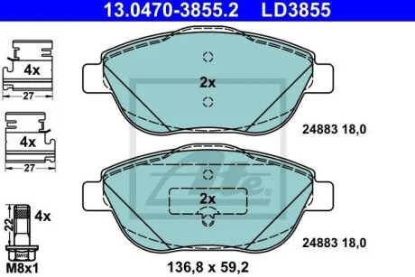 Тормозные колодки дисковые CERAMIC, комплект ATE 13.0470-3855.2