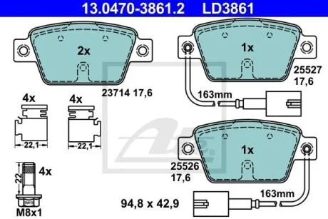 Тормозные колодки дисковые CERAMIC, комплект ATE 13.0470-3861.2
