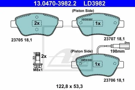 Тормозные колодки дисковые CERAMIC, комплект ATE 13.0470-3982.2
