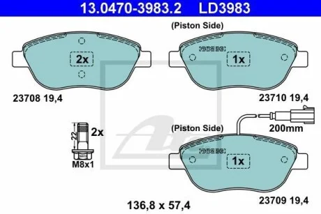 Тормозные колодки дисковые CERAMIC, комплект ATE 13.0470-3983.2