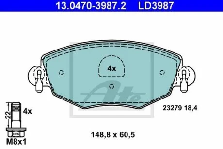 Тормозные колодки дисковые CERAMIC, комплект ATE 13.0470-3987.2