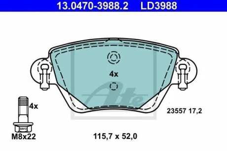 Тормозные колодки дисковые CERAMIC, комплект ATE 13.0470-3988.2