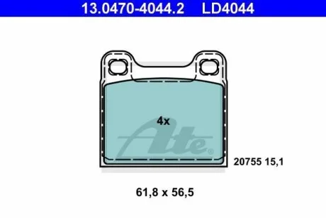 Тормозные колодки дисковые CERAMIC, комплект ATE 13.0470-4044.2