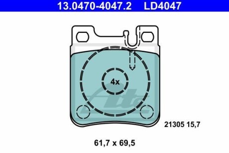 Тормозные колодки дисковые CERAMIC, комплект ATE 13.0470-4047.2