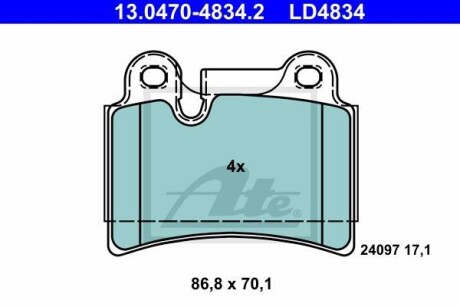 Тормозные колодки дисковые CERAMIC, комплект ATE 13.0470-4834.2