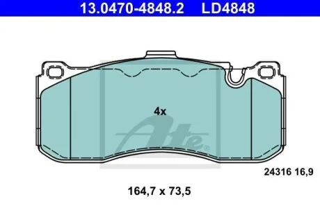 Тормозные колодки дисковые CERAMIC, комплект ATE 13.0470-4848.2