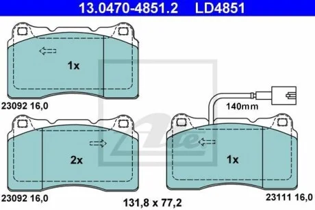 Тормозные колодки дисковые CERAMIC, комплект ATE 13.0470-4851.2