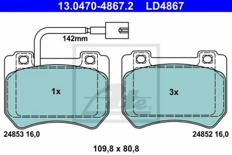 Тормозные колодки дисковые CERAMIC, комплект ATE 13.0470-4867.2