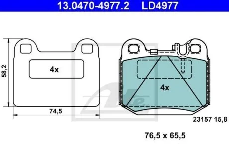 Тормозные колодки дисковые CERAMIC, комплект ATE 13.0470-4977.2