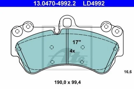 Тормозные колодки дисковые CERAMIC, комплект ATE 13.0470-4992.2
