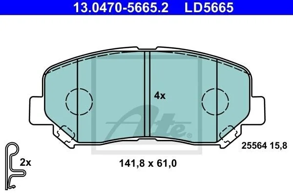 Керамічні гальмівні колодки передн, MAZDA CX-5 2.0-2.5H 11.11- ATE 13.0470-5665.2 (фото 1)