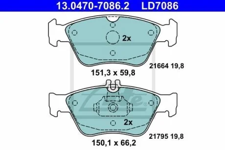 Тормозные колодки дисковые CERAMIC, комплект ATE 13.0470-7086.2