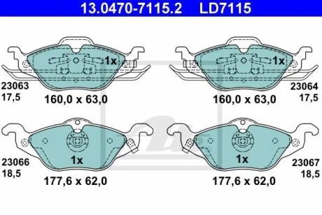Тормозные колодки дисковые CERAMIC, комплект ATE 13.0470-7115.2