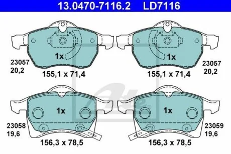 Тормозные колодки дисковые CERAMIC, комплект ATE 13.0470-7116.2
