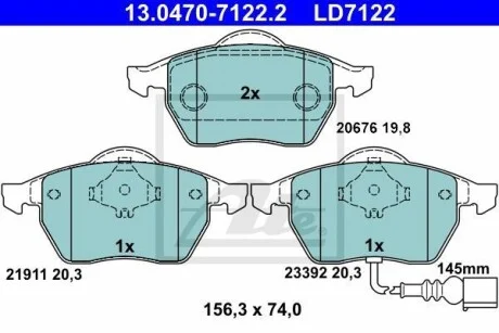 Тормозные колодки дисковые CERAMIC, комплект ATE 13.0470-7122.2