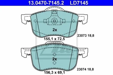 Тормозные колодки дисковые CERAMIC, комплект ATE 13.0470-7145.2