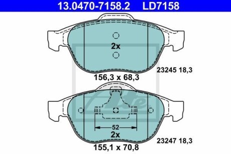 Тормозные колодки дисковые CERAMIC, комплект ATE 13.0470-7158.2