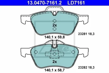 Тормозные колодки дисковые CERAMIC, комплект ATE 13.0470-7161.2