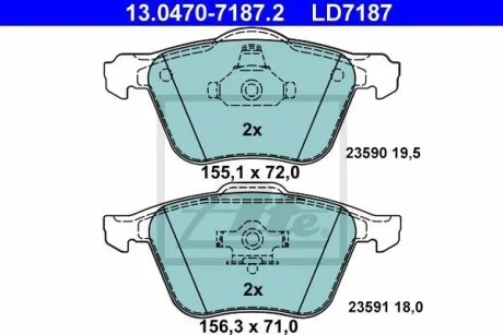 Тормозные колодки дисковые CERAMIC, комплект ATE 13.0470-7187.2