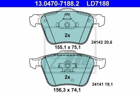 Тормозные колодки дисковые CERAMIC, комплект ATE 13.0470-7188.2