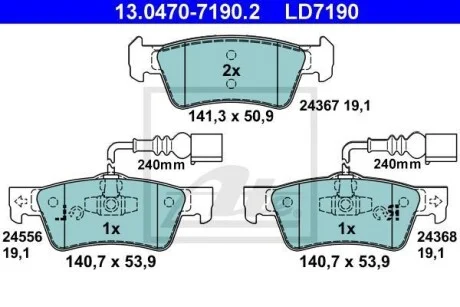 Тормозные колодки дисковые CERAMIC, комплект ATE 13.0470-7190.2