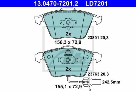 Тормозные колодки дисковые CERAMIC, комплект ATE 13.0470-7201.2