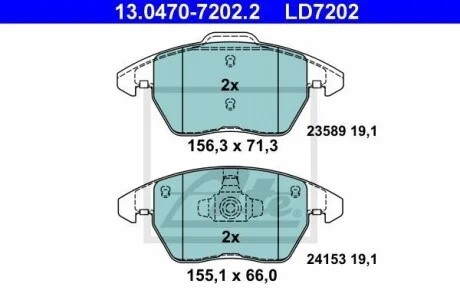 Тормозные колодки дисковые CERAMIC, комплект ATE 13.0470-7202.2