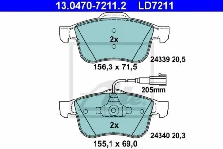 Тормозные колодки дисковые CERAMIC, комплект ATE 13.0470-7211.2