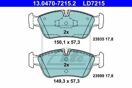 Тормозные колодки дисковые CERAMIC, комплект ATE 13.0470-7215.2
