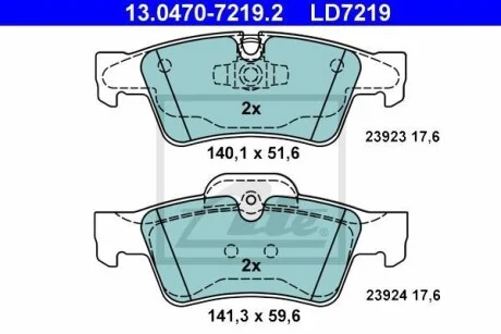 Тормозные колодки дисковые CERAMIC, комплект ATE 13.0470-7219.2