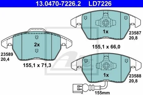 Тормозные колодки дисковые CERAMIC, комплект ATE 13.0470-7226.2