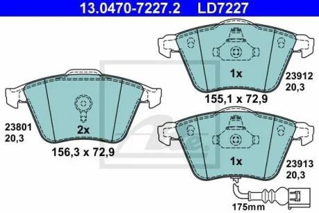 Тормозные колодки дисковые CERAMIC, комплект ATE 13.0470-7227.2