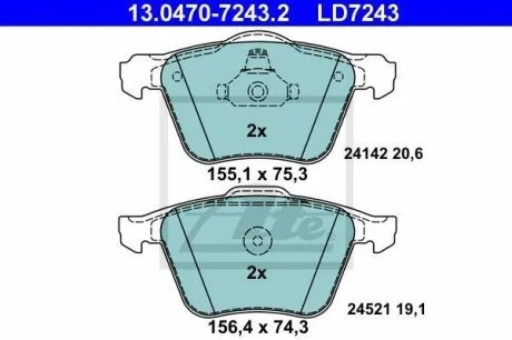 Тормозные колодки дисковые CERAMIC, комплект ATE 13.0470-7243.2