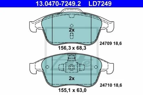 Тормозные колодки дисковые CERAMIC, комплект ATE 13.0470-7249.2