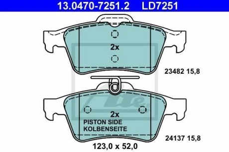 Тормозные колодки дисковые CERAMIC, комплект ATE 13.0470-7251.2