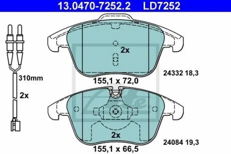 Тормозные колодки дисковые CERAMIC, комплект ATE 13.0470-7252.2