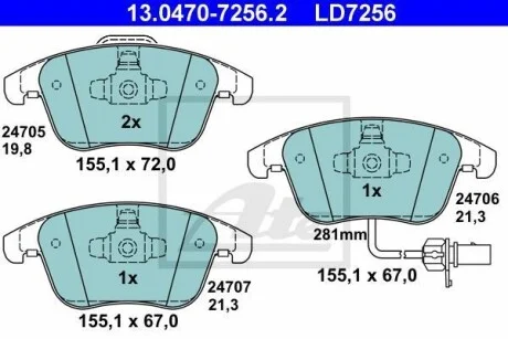 Тормозные колодки дисковые CERAMIC, комплект ATE 13.0470-7256.2