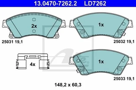 Тормозные колодки дисковые CERAMIC, комплект ATE 13.0470-7262.2