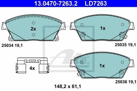 Тормозные колодки дисковые CERAMIC, комплект ATE 13.0470-7263.2