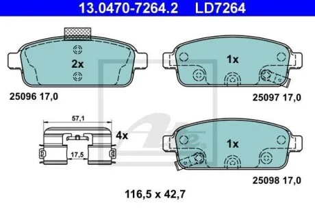 Тормозные колодки дисковые CERAMIC, комплект ATE 13.0470-7264.2