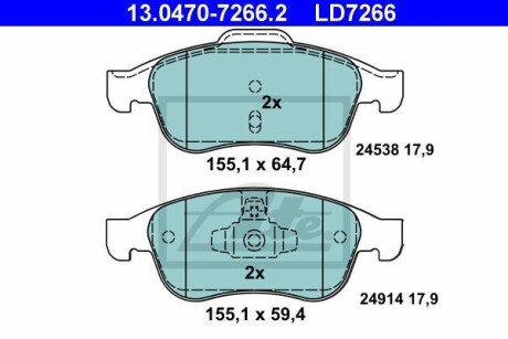 Тормозные колодки дисковые CERAMIC, комплект ATE 13.0470-7266.2